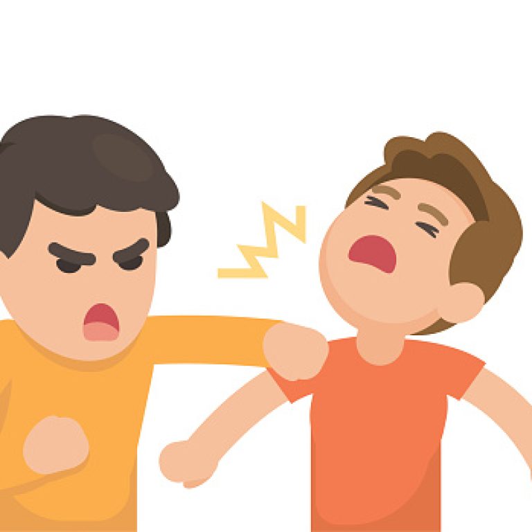 Two young men fighting angry and shouting at each other, Vector cartoon illustration.